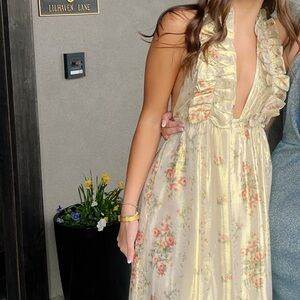 LoveShackFancy Cream Floral Prom Dress